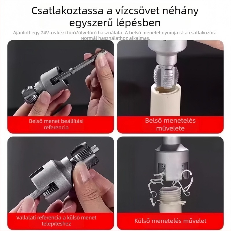 Telford elektromos menetfúró eszköz belső és külső menethez vízvezetékcsövekhez, univerzális, 4- és 6-pontos