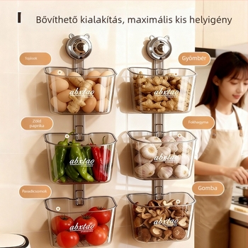 ABS falra szerelhető tároló hagymához, gyömbérhez és fokhagymához — konyhai rendező