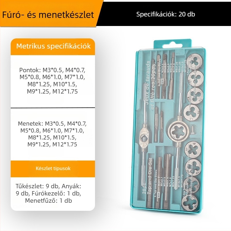 Meika Tap and Die készlet – kézi menetkészlet, tartalmazza Tap Bit és menetkészítő eszköz