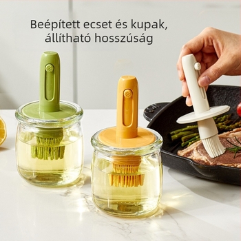 Húzható olaj ecsetes üveg szilikon ecsettel és üveg tartállyal, konyhai használatra - alkalmas szilárd fűszerekhez, hőálló, ideális palacsintához, grillhez és sütéshez