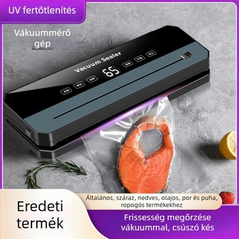 Otthoni használatra tervezett vákuumzáró gép zárási funkcióval (Vákuum és zárás, 120W, 220V, ABS burkolat, zacskók max. 500 ml)