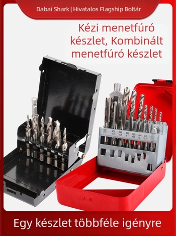 Kézi kulccsal rendelkező menetfúró és fúrókészlet, konusos menetfúró és fúró, kompozit kulcs, 4-in-1 eszköz