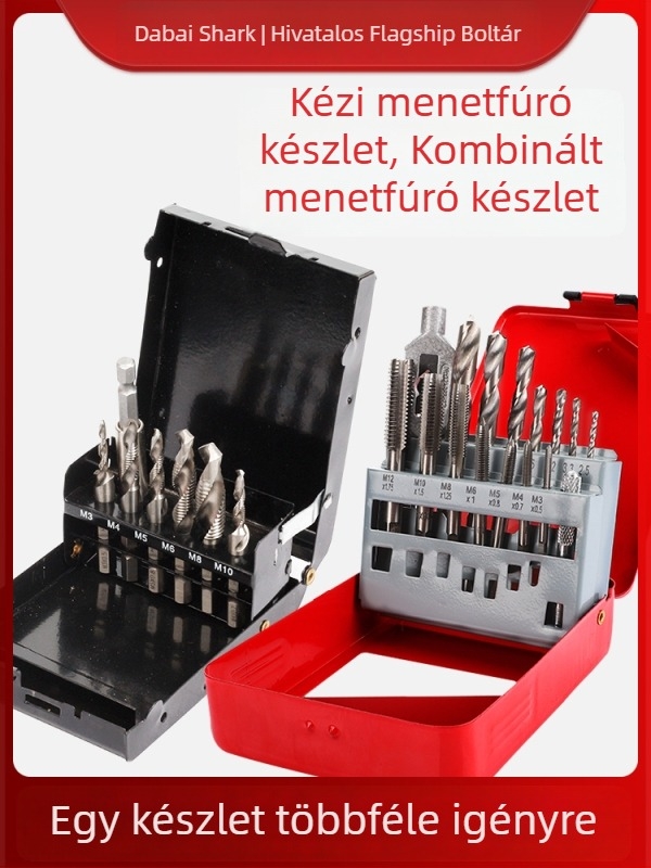Kézi kulccsal rendelkező menetfúró és fúrókészlet, konusos menetfúró és fúró, kompozit kulcs, 4-in-1 eszköz