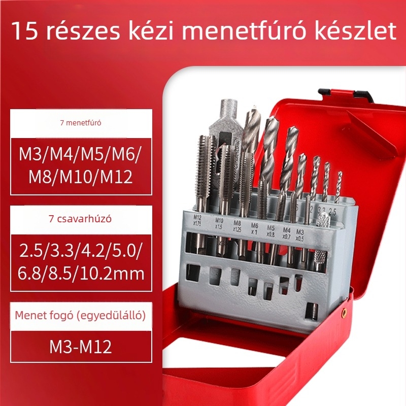 Kézi kulccsal rendelkező menetfúró és fúrókészlet, konusos menetfúró és fúró, kompozit kulcs, 4-in-1 eszköz