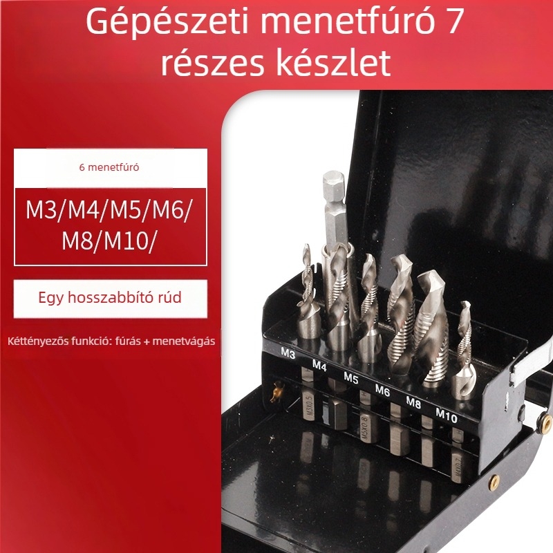 Kézi kulccsal rendelkező menetfúró és fúrókészlet, konusos menetfúró és fúró, kompozit kulcs, 4-in-1 eszköz