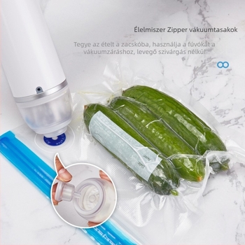 Kézi vákuumpumpa élelmiszer-tároló zacskók zárásához, USB töltés, 5W, 5V, ABS ház, modell QH-H08, kapacitás 500 ml alatt