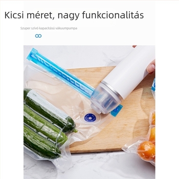 Kézi vákuumpumpa élelmiszer-tároló zacskók zárásához, USB töltés, 5W, 5V, ABS ház, modell QH-H08, kapacitás 500 ml alatt