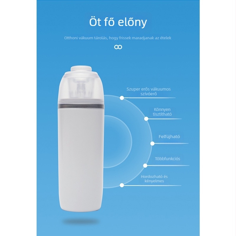 Kézi vákuumpumpa élelmiszer-tároló zacskók zárásához, USB töltés, 5W, 5V, ABS ház, modell QH-H08, kapacitás 500 ml alatt