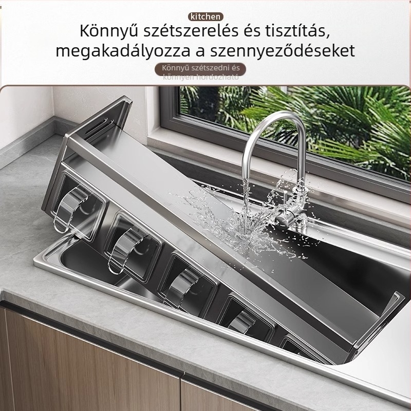 Konyhai falra szerelhető tárolópolc olaj, só, szósz és ecet számára; többfunkciós, telepítés nélkül; Space-alumínium konstrukció; egyszerű és modern stílus