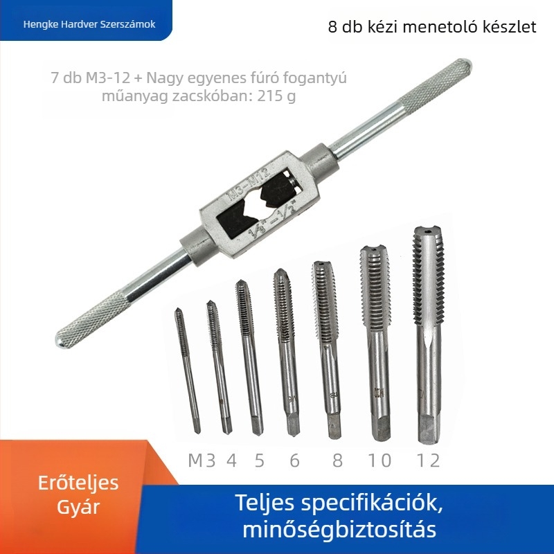 8-Piece Hand Tap Set with Flat-Blade Tap Wrench