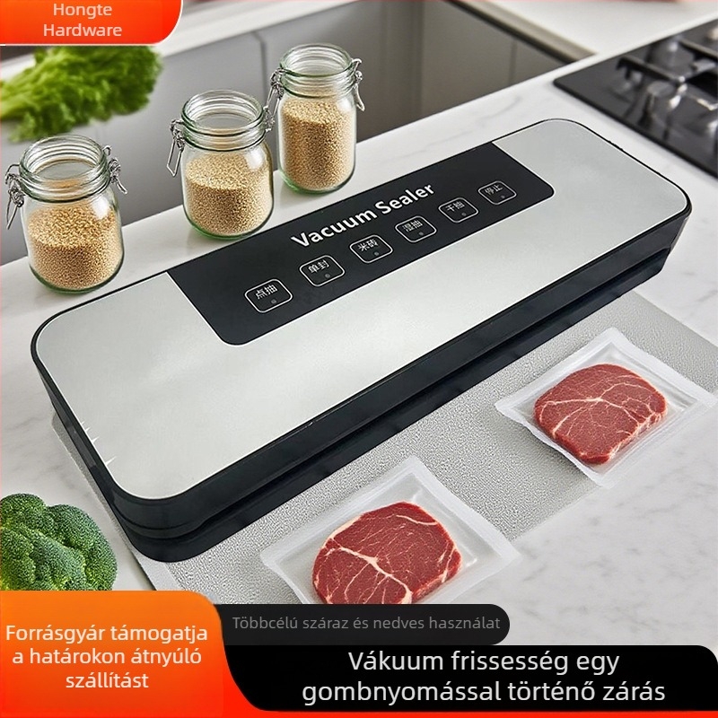 Családi élelmiszer-vákuumzáró, nedves/száraz, automata, mindent egyben (120W, 110-220V, ABS ház, kapacitás <500ml, hálózati csatlakozás)