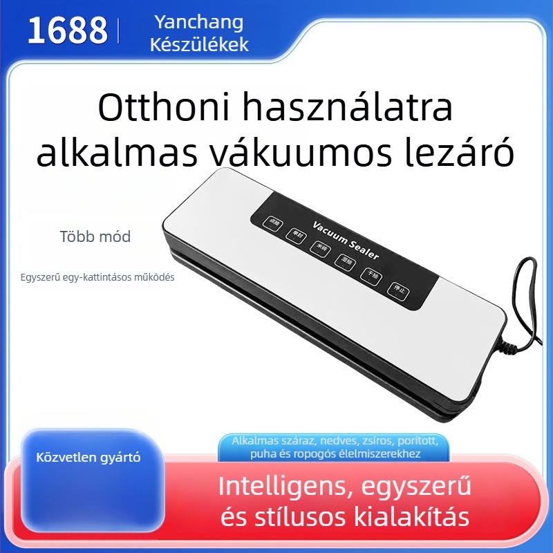 Háztartási teljesen automata vákuumzáró gép, ABS tok, 120 W, 220 V, 50 Hz, kapacitás 500 ml alatt