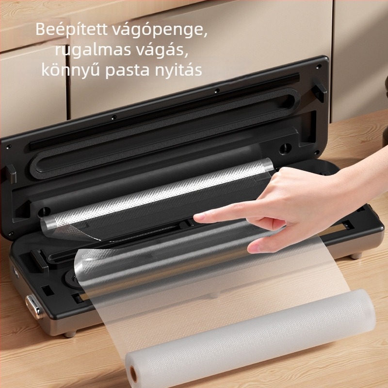 Otthoni használatra készült dupla pumpás vákuumzáró készülék, automatikus tömítés vágóval, 220V, 145W, 50 Hz, ABS műanyag, kapacitás 500 ml alatt