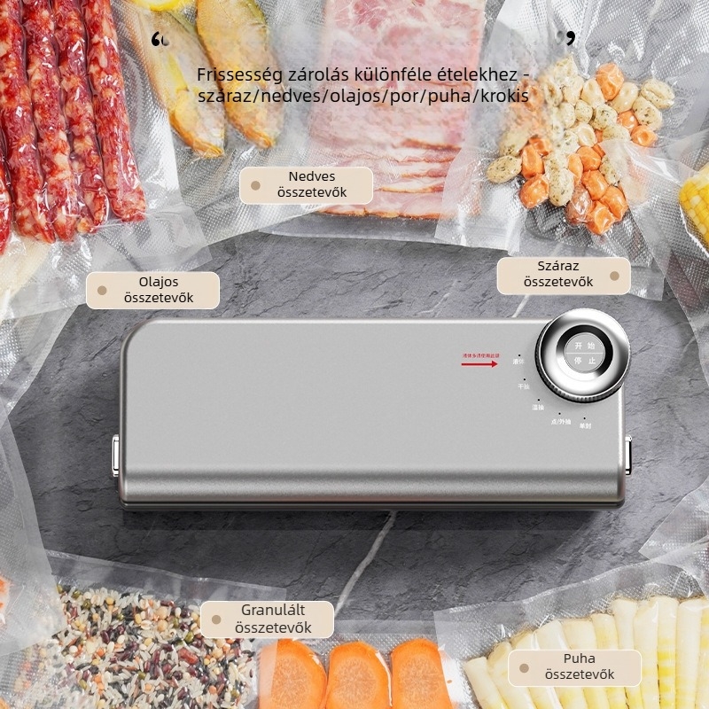 Otthoni használatra készült dupla pumpás vákuumzáró készülék, automatikus tömítés vágóval, 220V, 145W, 50 Hz, ABS műanyag, kapacitás 500 ml alatt
