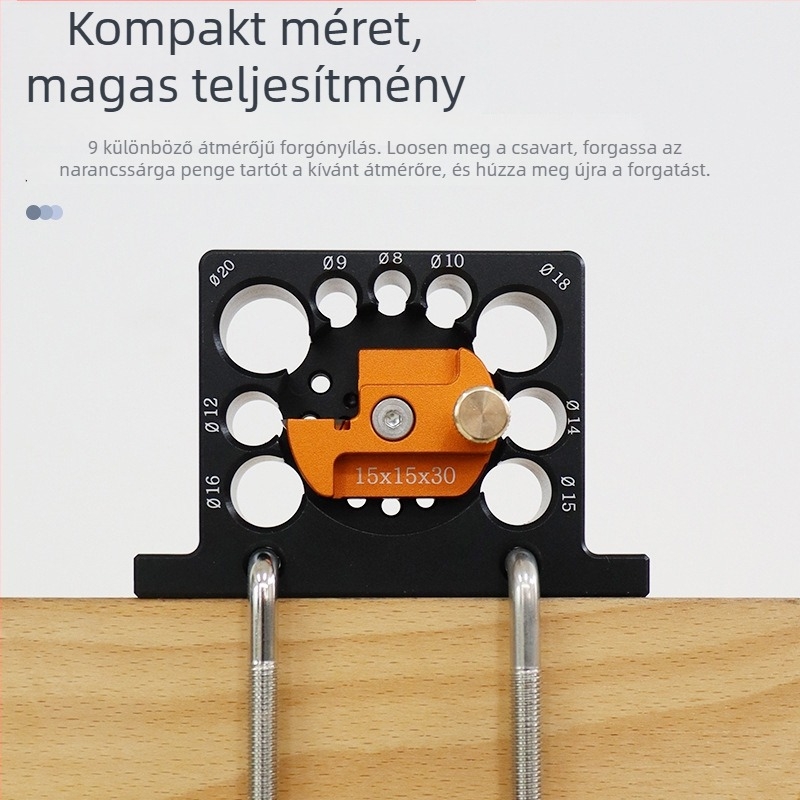 Faipari eszköz — 9‑lyukas állítható dübelkészítő eszköz, amely négyszögletes rudakat kerek dübelekre alakít át (DIY)