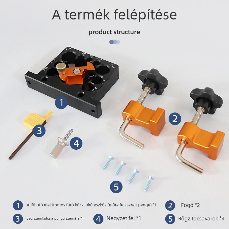 Faipari eszköz — 9‑lyukas állítható dübelkészítő eszköz, amely négyszögletes rudakat kerek dübelekre alakít át (DIY)