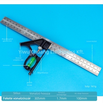 Rozsdamentes acélból készült 90°-os kombinált négyzet az asztalosiparhoz – többfunkciós horizontális szögmérő, kiváló precizitás