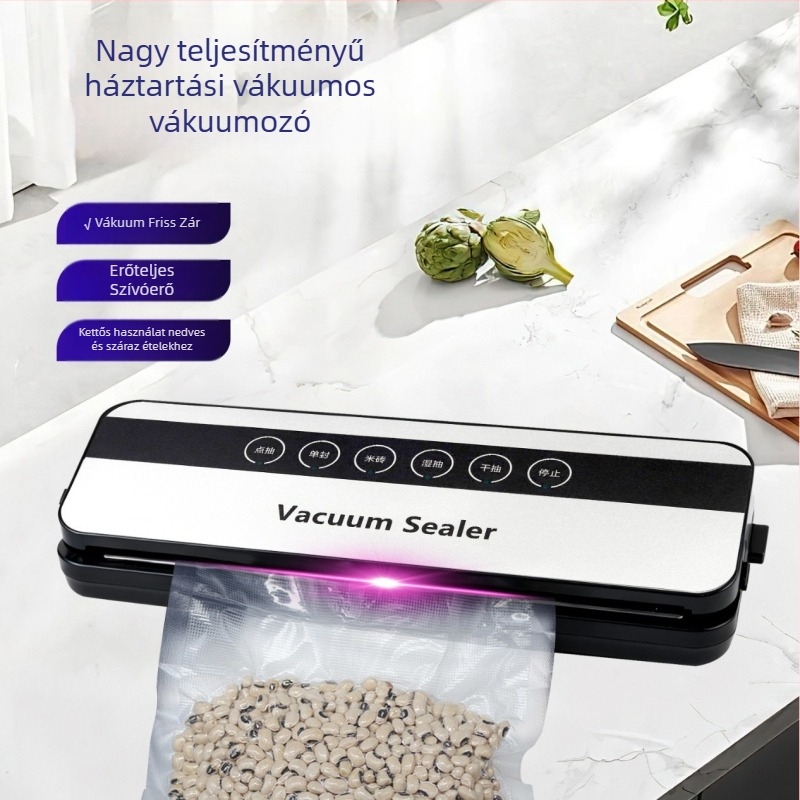 Háztartási vákuumzáró gép – automata, hordozható, ABS, 120 W, 100-240 V, 750 g, 500-1000 ml