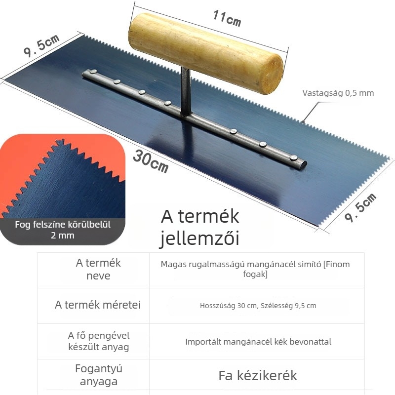 Önszintező glettelő spatula finom fogazattal epoxipadlókhoz (Vastagság: 0,5 mm)