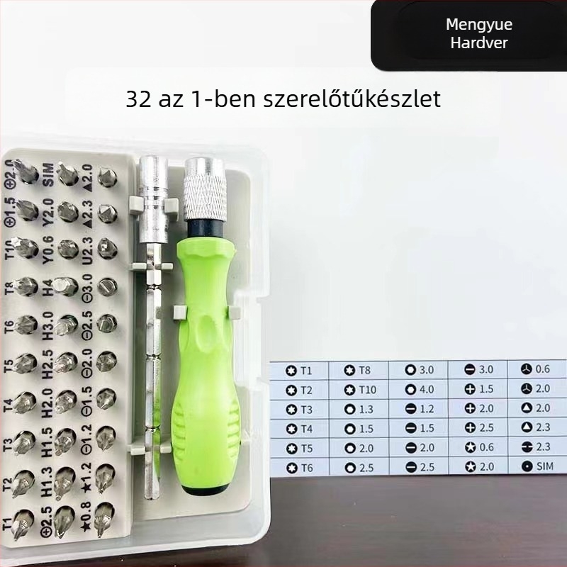 32 az 1-ben multifunkcionális kéziszerszám csavarhúzó készlet mobiltelefonokhoz és számítógépekhez - króm-vanádium acél, mágneses bitok, 3.5 mm fej