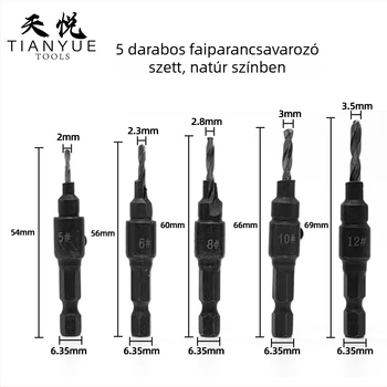 Faipari kúpos fúrókészlet, 5 darab, hatszögletű nyél, integrált élező