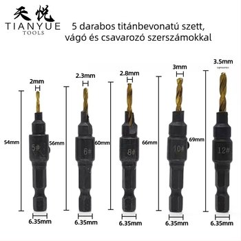 Faipari kúpos fúrókészlet, 5 darab, hatszögletű nyél, integrált élező