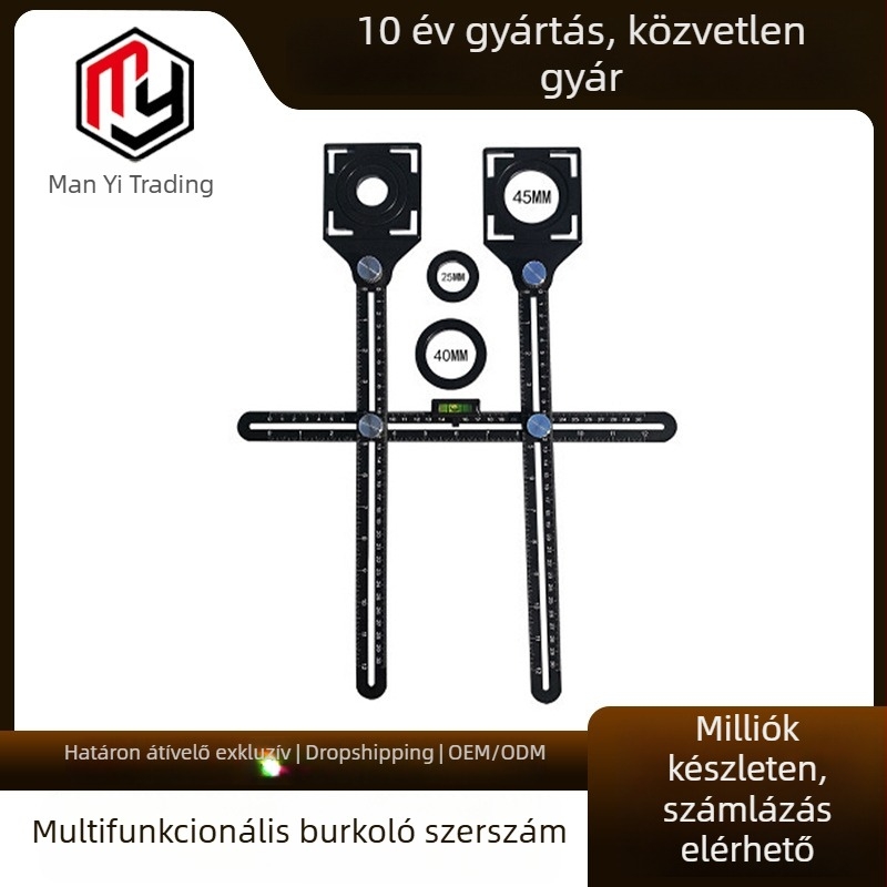 Csempék nyitó helymeghatározó – univerzálisan állítható muráreszköz, rozsdamentes acél, többfunkciós kiegészítő a csempékhez; márka Camp Nou, modell Tile opening locator, felhasználási terület: falazás