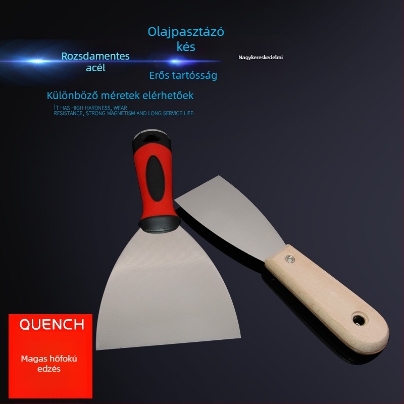 Glettkés rozsdamentes acél penge, nyél fa vagy műanyag, Sorozat: Putty Knife