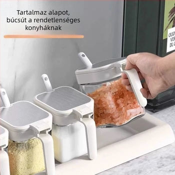 Üveg fűszerdoboz és üvegkészlet szilárd fűszerekhez, tároló a konyhába, logónyomtatás elérhető, testreszabható, prémium minőség, modern minimalist stílus