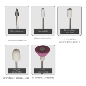 Elektromos körömfúró, hordozható mini manikűr toll, 5 csiszolófej