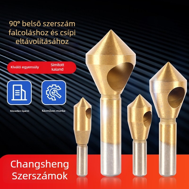 4-darabos egységrés készlet élkiemelő szerszám, 90° countersink bitek, gyorsacél kobalttal, titán bevonat