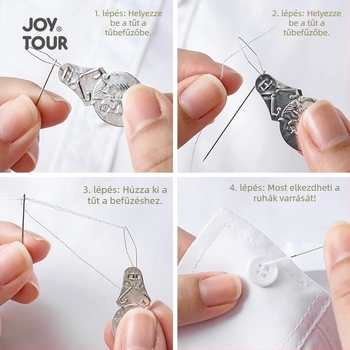 Hordozható varrókészlet dobozban: mini olló, kézi varrótűk, több színű cérnák és varróeszközök