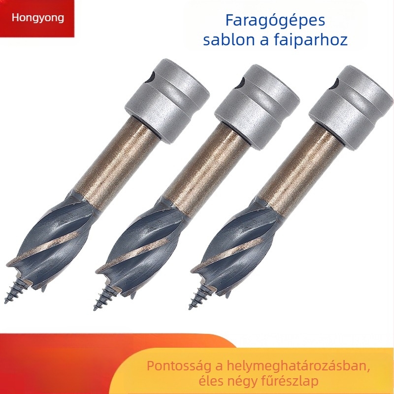 Fából készült fúróbit elektromos fúróhoz, HSS, négycsatornás vezető sablon, lyukak készítésére a fában
