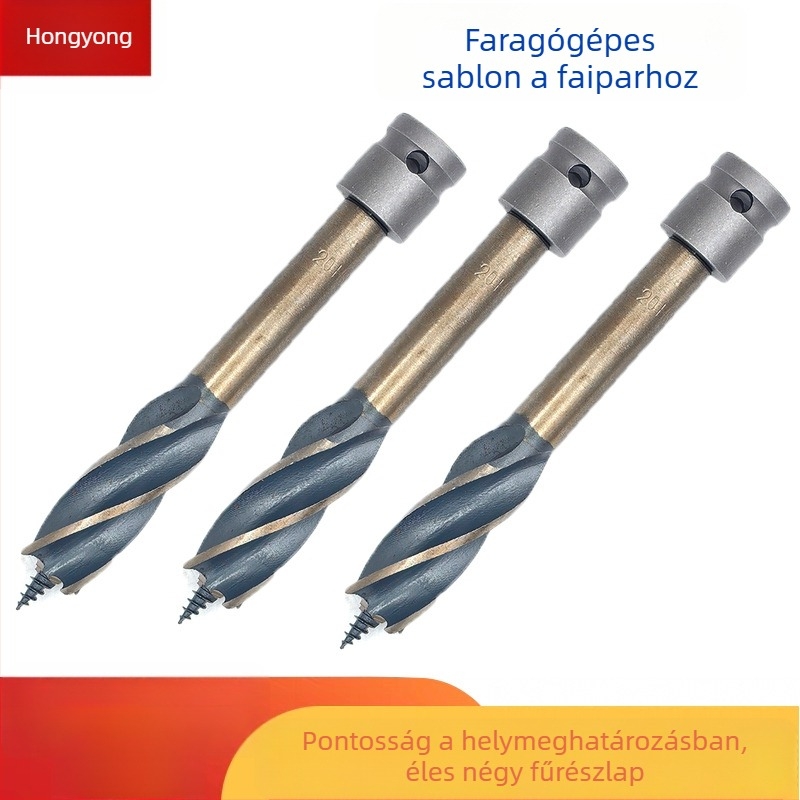 Fából készült fúróbit elektromos fúróhoz, HSS, négycsatornás vezető sablon, lyukak készítésére a fában