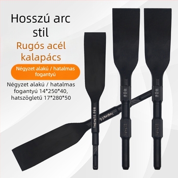 Rugós acélból készült kalapácsos dárda: hosszított sík dárdás, fej ásó, négyszögletes nyelv, betonhoz