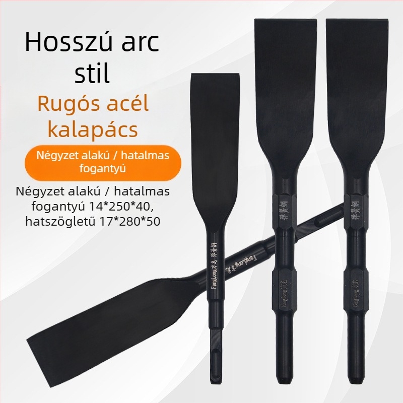 Rugós acélból készült kalapácsos dárda: hosszított sík dárdás, fej ásó, négyszögletes nyelv, betonhoz