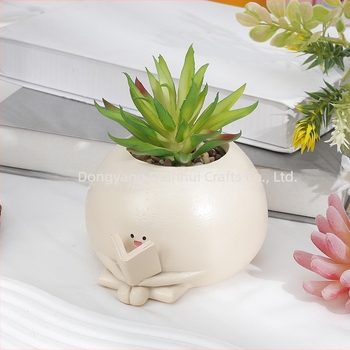 Qianhui Cartoon mosolygó virágtartó dísz, resin anyagból, otthonra és a kertbe