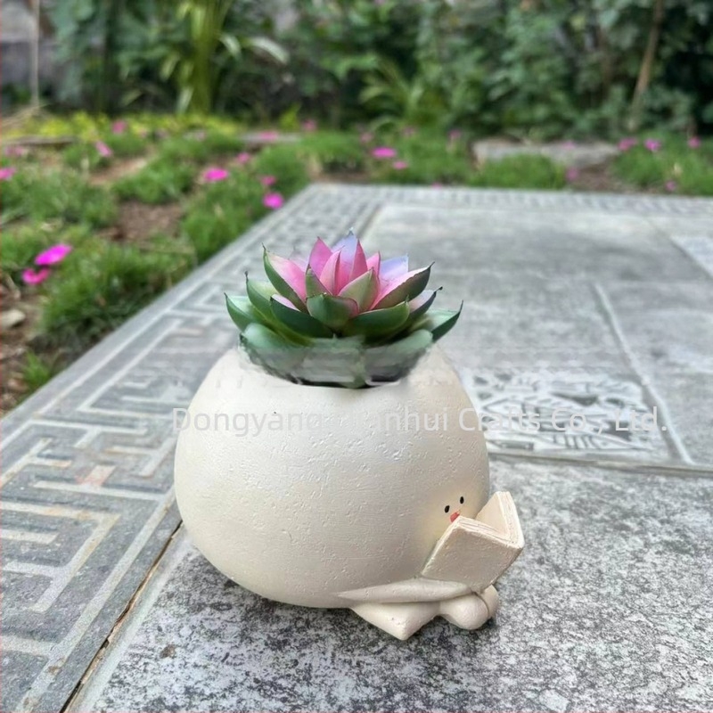 Qianhui Cartoon mosolygó virágtartó dísz, resin anyagból, otthonra és a kertbe