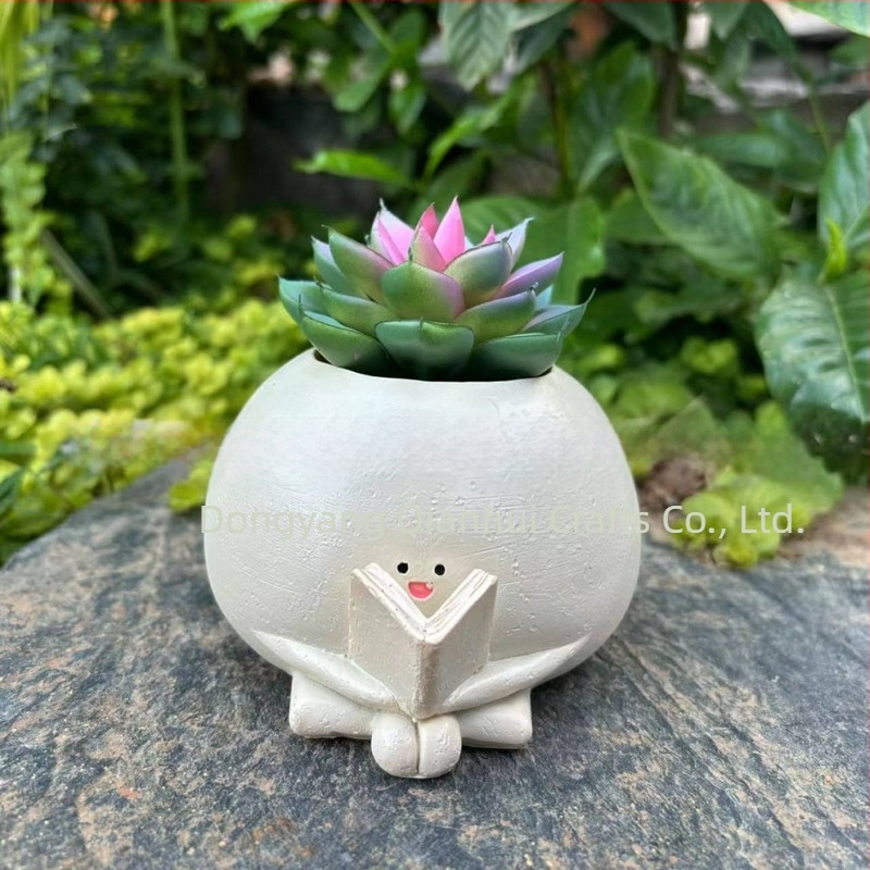 Qianhui Cartoon mosolygó virágtartó dísz, resin anyagból, otthonra és a kertbe