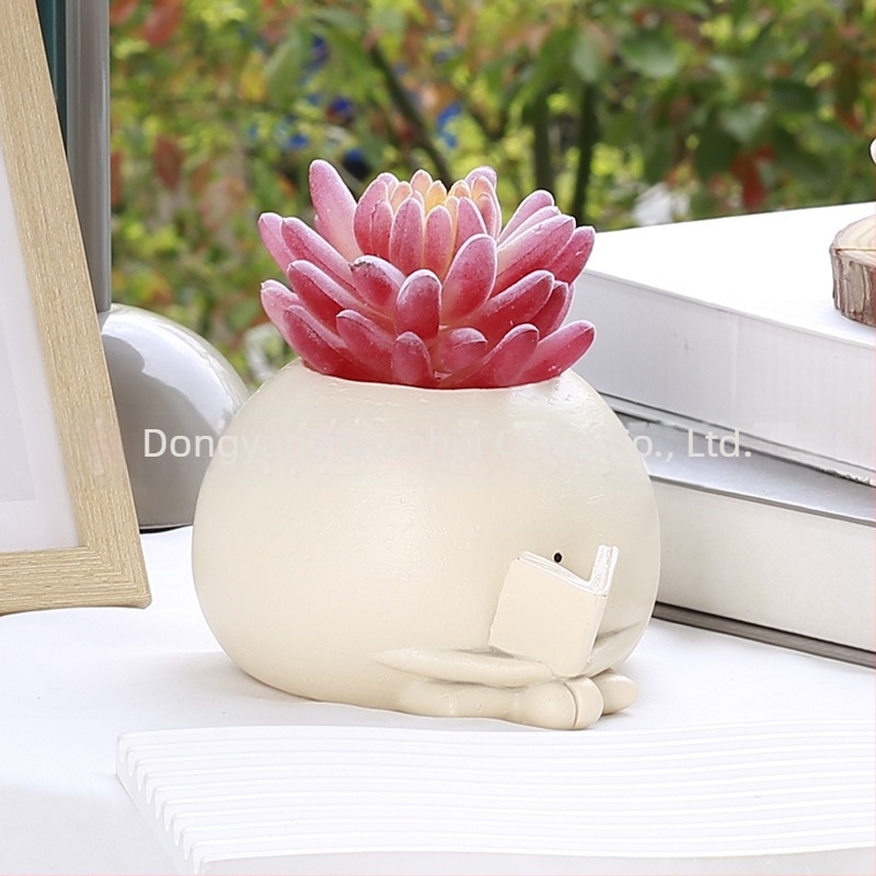 Qianhui Cartoon mosolygó virágtartó dísz, resin anyagból, otthonra és a kertbe