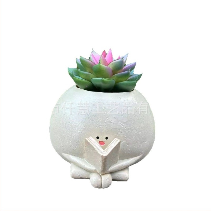 Qianhui Cartoon mosolygó virágtartó dísz, resin anyagból, otthonra és a kertbe