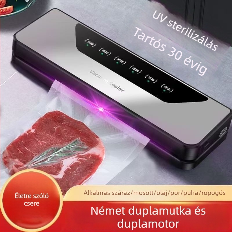 Teljesen automata vákuumzáró gép otthoni használatra - kompakt - műanyag zárás - készülékház: fluor-titán lemez - Kapacitás 500 ml alatt