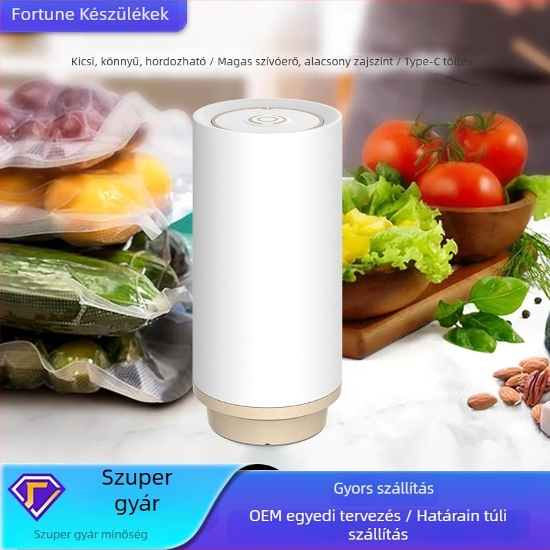 VP905 újratölthető vákuumzáró készülék — hordozható, USB táplálás, 5W, 4V, ABS ház, kapacitás 1501–2000 ml