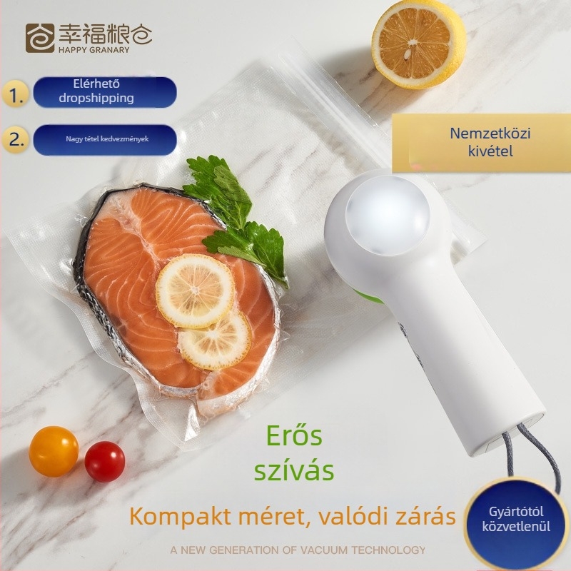 Vákuumzáró készülék - hordozható, USB-tápellátású mini élelmiszermegőrző készülék (Modell ZK-08, Márka Happy granary, 5W, Kapacitás <500 ml)