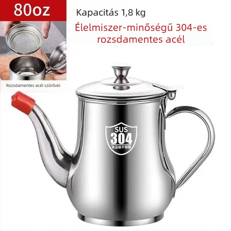Rozsdamentes acél olajtartó, szivárgásmentes kiöntő és szűrő a konyhának