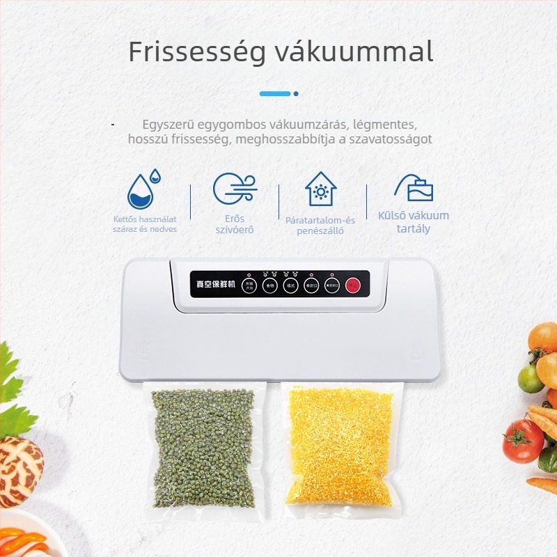 Multifunkcionális vákuumszáró gép élelmiszerekhez, modell ZF-161, 110W, 100-240V, ABS műanyag, tömeg 1.1 kg