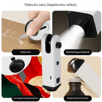 Kompakt hordozható mini zárógép műanyag zacskókhoz és üvegnyitóval