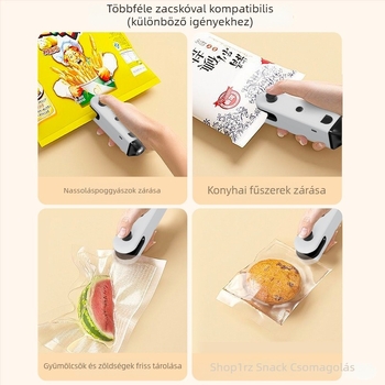 Kompakt hordozható mini zárógép műanyag zacskókhoz és üvegnyitóval