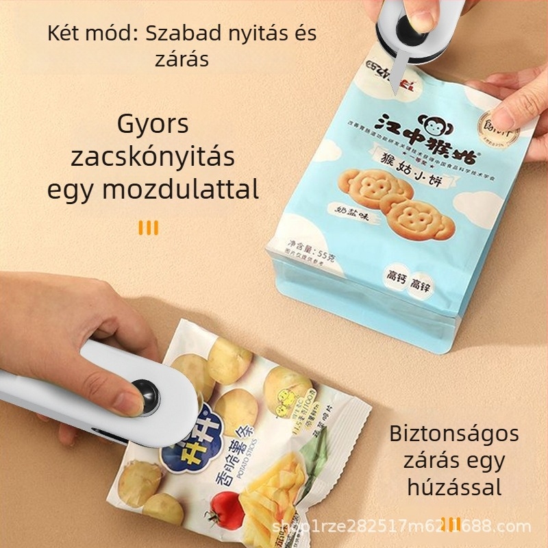 Kompakt hordozható mini zárógép műanyag zacskókhoz és üvegnyitóval