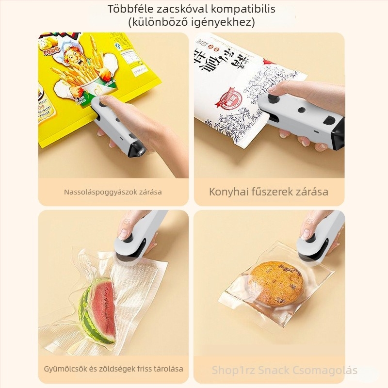 Kompakt hordozható mini zárógép műanyag zacskókhoz és üvegnyitóval